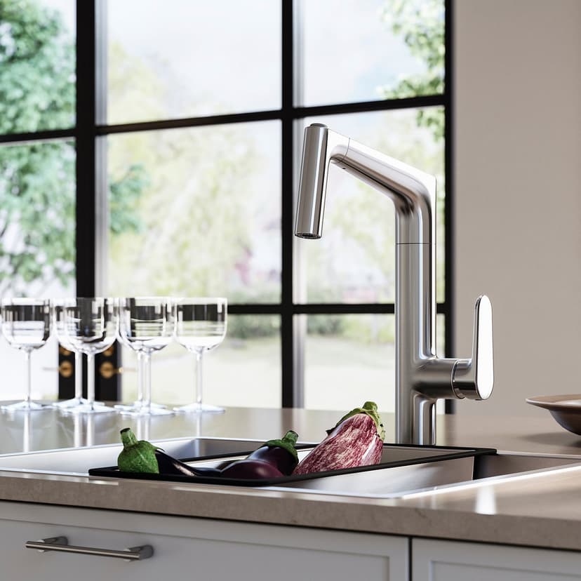 MAJSJÖN — Смеситель с выдвижным изливом и натрием, сталь.