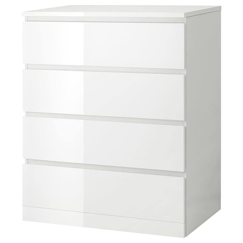 MALM — Комод с 4 ящиками, глянцевый белый, 80x100 см
