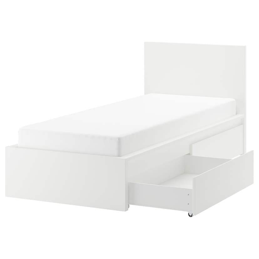 MALM — каркас кровати+2 кроватных ящика, белый/Luröy, 90x200 см
