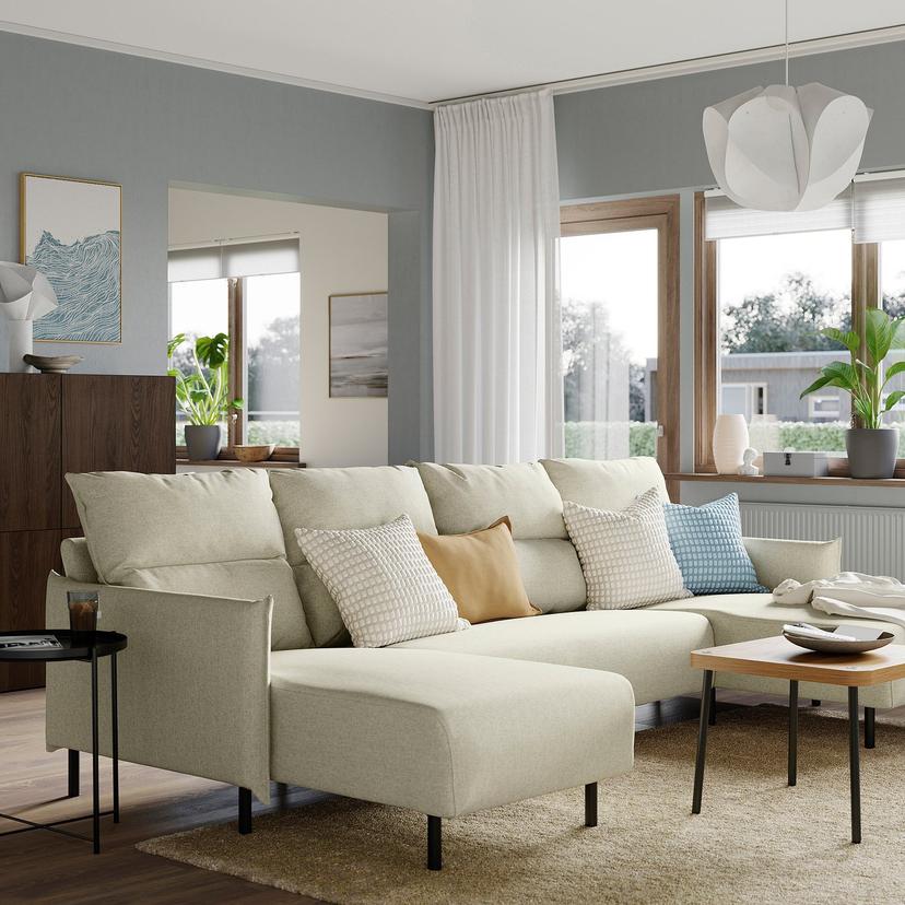 MANNARP — 4-местный диван с козетками, Saxemara черно-синий