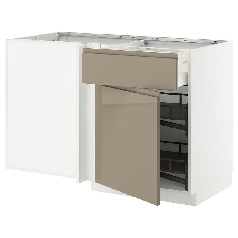 METOD / MAXIMERA — Угловой напольный шкаф с ящиком и выдвижной секцией, 128x68 см