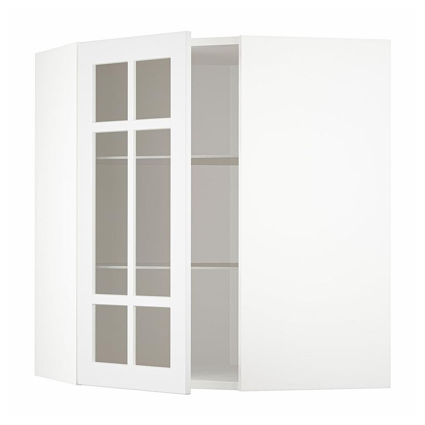 METOD — углов навесн шкаф с полками/сткл дв, 68x80 см