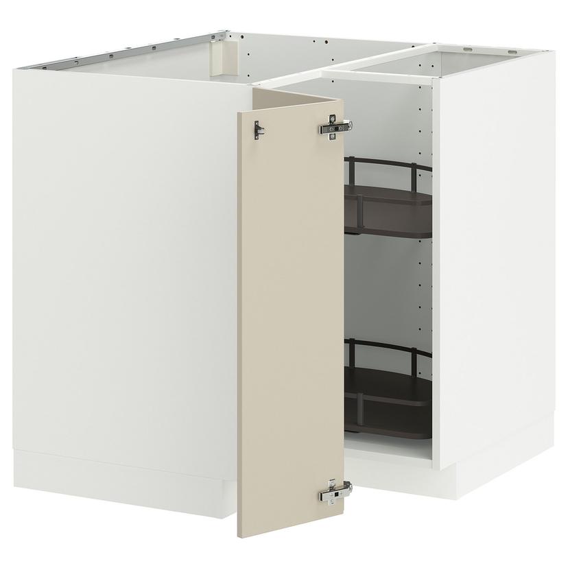 METOD — угловой напольн шкаф с вращающ секц, белый/Havstorp бежевый, 88x88 см