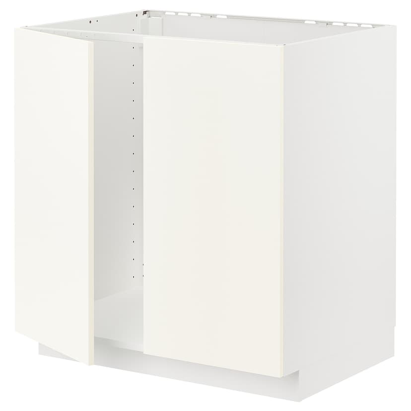 METOD — Напольный шкаф для мойки+2 двери, белый/Vallstena белый, 80x60 см