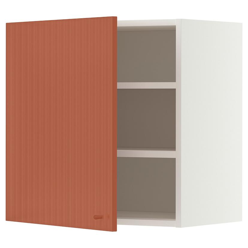 METOD — Szafka ścienna z półkami, biały/Terrsjö czerwonobrązowy, falista faktura,