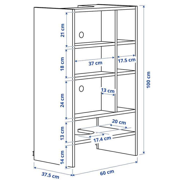 навесной шкаф д/встроенной вытяжки, белый, 60x37x100 см dimensions