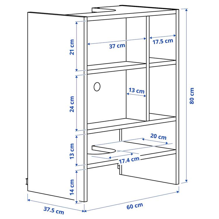 навесной шкаф д/встроенной вытяжки, белый, 60x37x80 см dimensions