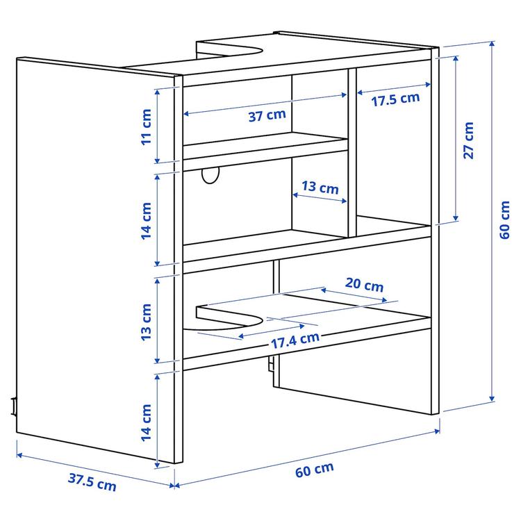 навесной шкаф д/встроенной вытяжки, белый, 60x37x60 см dimensions