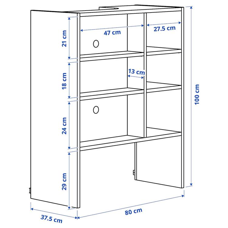 навесной шкаф д/встроенной вытяжки, белый, 80x37x100 см dimensions