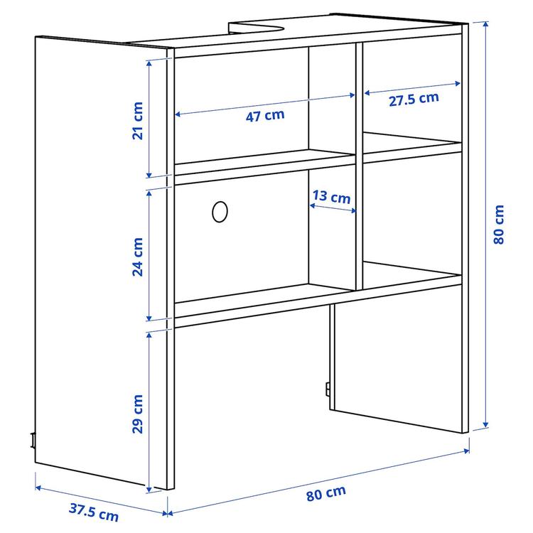навесной шкаф д/встроенной вытяжки, белый, 80x37x80 см dimensions