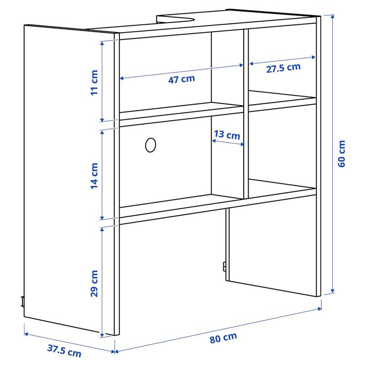 навесной шкаф д/встроенной вытяжки, белый, 80x37x60 см dimensions