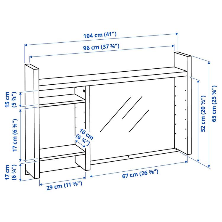 высокий дополнит модуль, под беленый дуб, 105x65 см dimensions