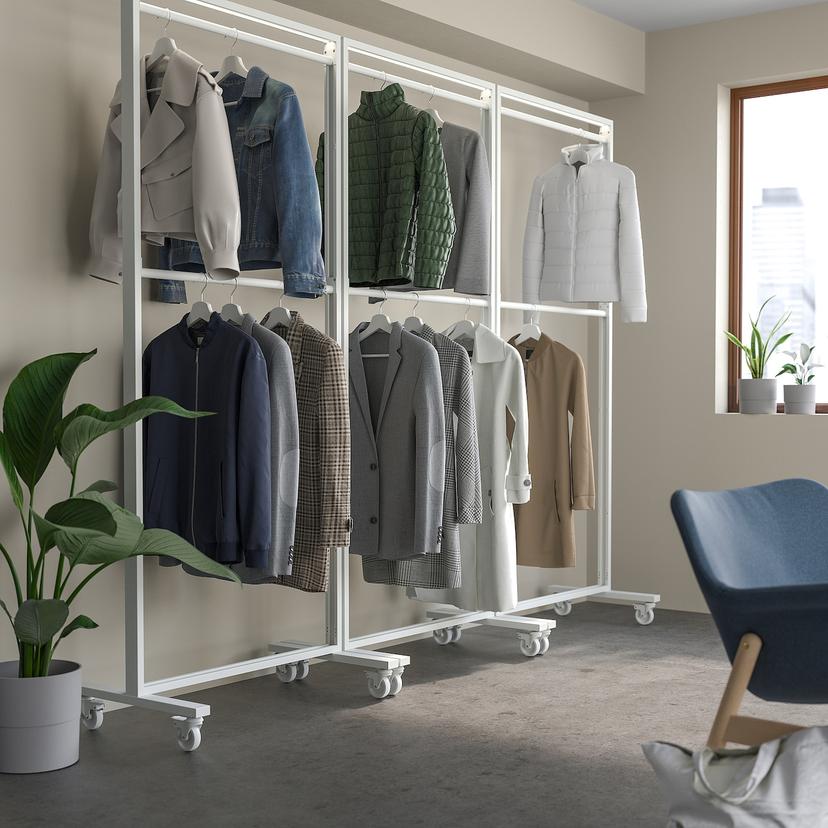 MITTZON — каркас на колесиках/вешалка/полка, белый, 85x205 см