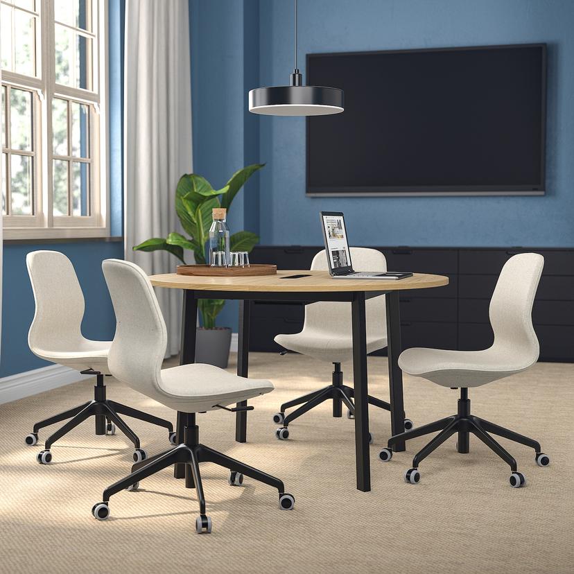 MITTZON — конференц-стол, круглой формы дубовый шпон/черный, 120x75 см