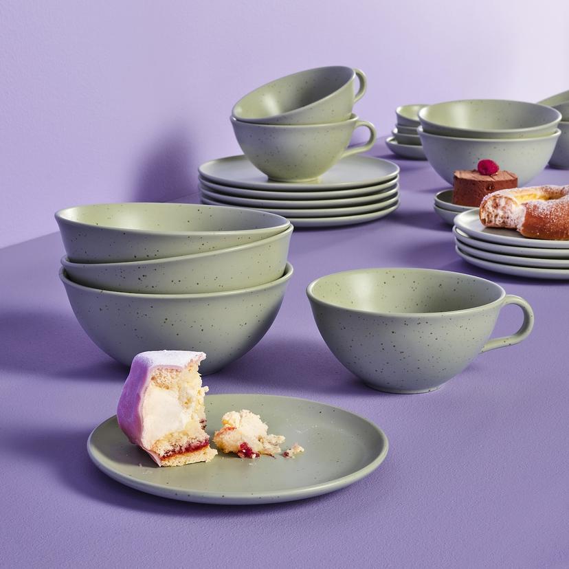 MOSSMAL — тарелка десертная, орнамент «точки»/светло-зеленый, 18 см