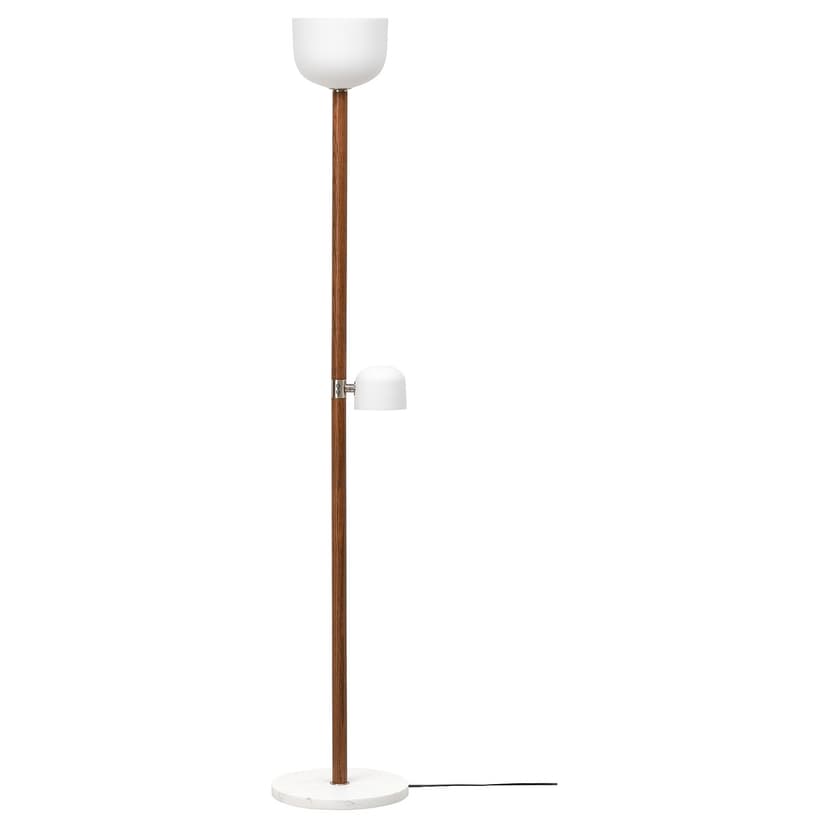 MOSSPLYM — Lampa podłogowa/do czytania, opalowa biel szkło/ciemnobrązowy dąb,