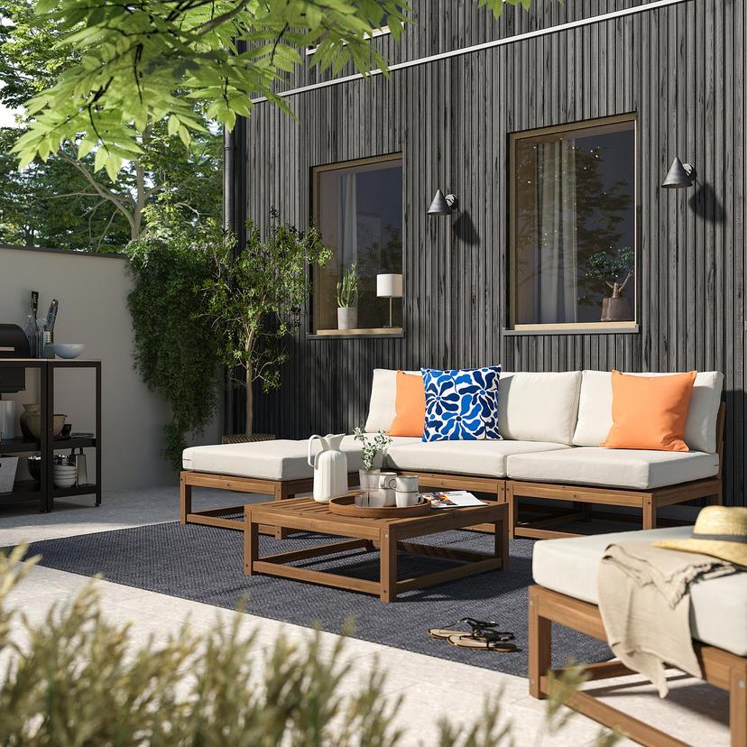 NÄMMARÖ — 3-osobowy zestaw mebli, na zewnątrz bejca jasnobrązowa/Frösön/Duvholmen beżowy,