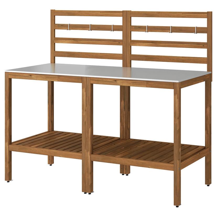 NÄMMARÖ — кухня на открытом воздухе, светло-коричневая морилка/нержавеющ сталь, 160x62 см