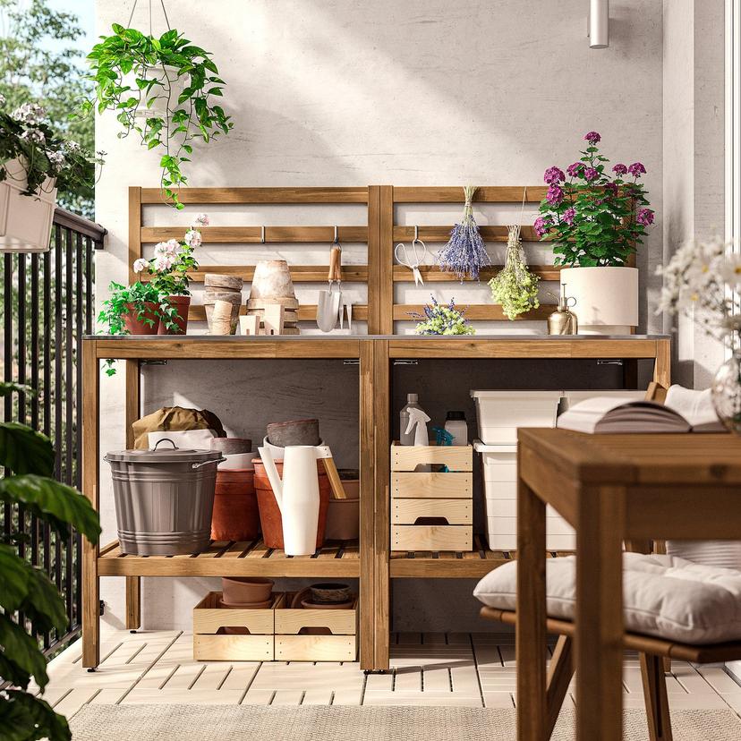 NÄMMARÖ — кухня на открытом воздухе, светло-коричневая морилка/нержавеющ сталь, 160x62 см