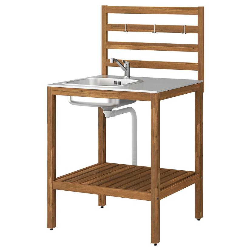 NÄMMARÖ — кухня с мойкой, для улицы, светло-коричневая морилка/нержавеющ сталь, 80x62 см