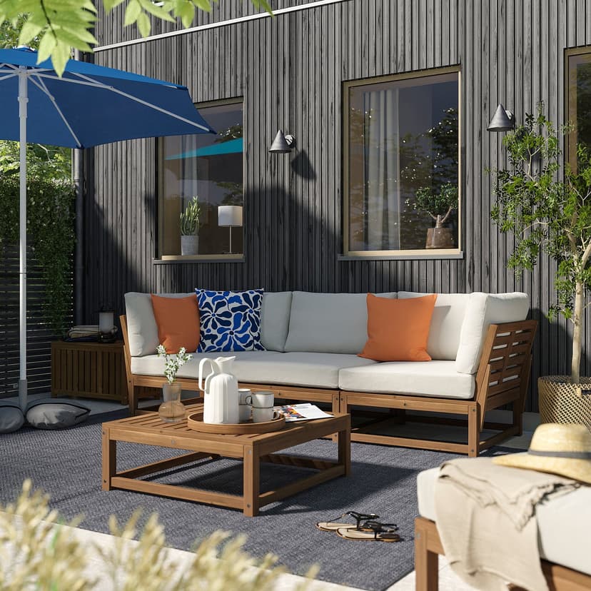 NÄMMARÖ — Sofa modułowa, 3-osobowa, na zewnątrz podłokietnik/bejca jasnobrązowa Frösön/Duvholmen beżowy,
