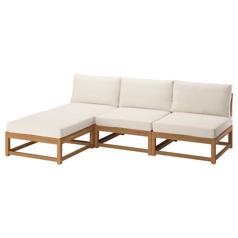 NÄMMARÖ — 3-osob sofa modułowa z szezlongiem, na zewnątrz bejca jasnobrązowa/Frösön/Duvholmen beżowy,
