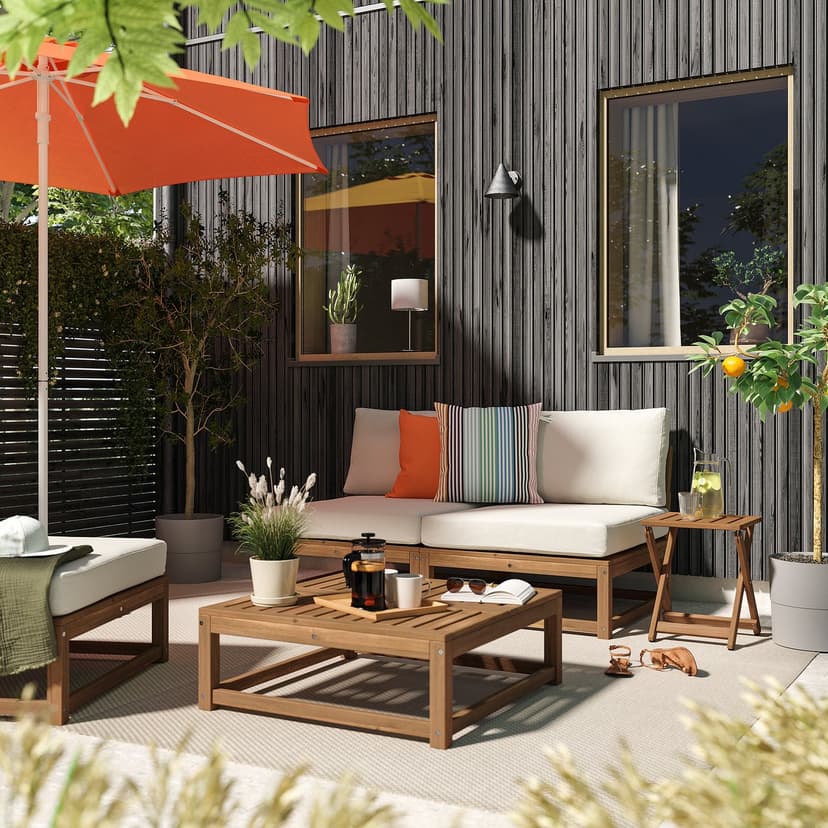 NÄMMARÖ — Sofa modułowa, 2-osobowa, na zewnątrz bejca jasnobrązowa/Frösön/Duvholmen beżowy,