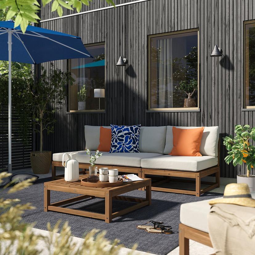NÄMMARÖ — Sofa modułowa, 3-osobowa, na zewnątrz bejca jasnobrązowa/Frösön/Duvholmen beżowy,