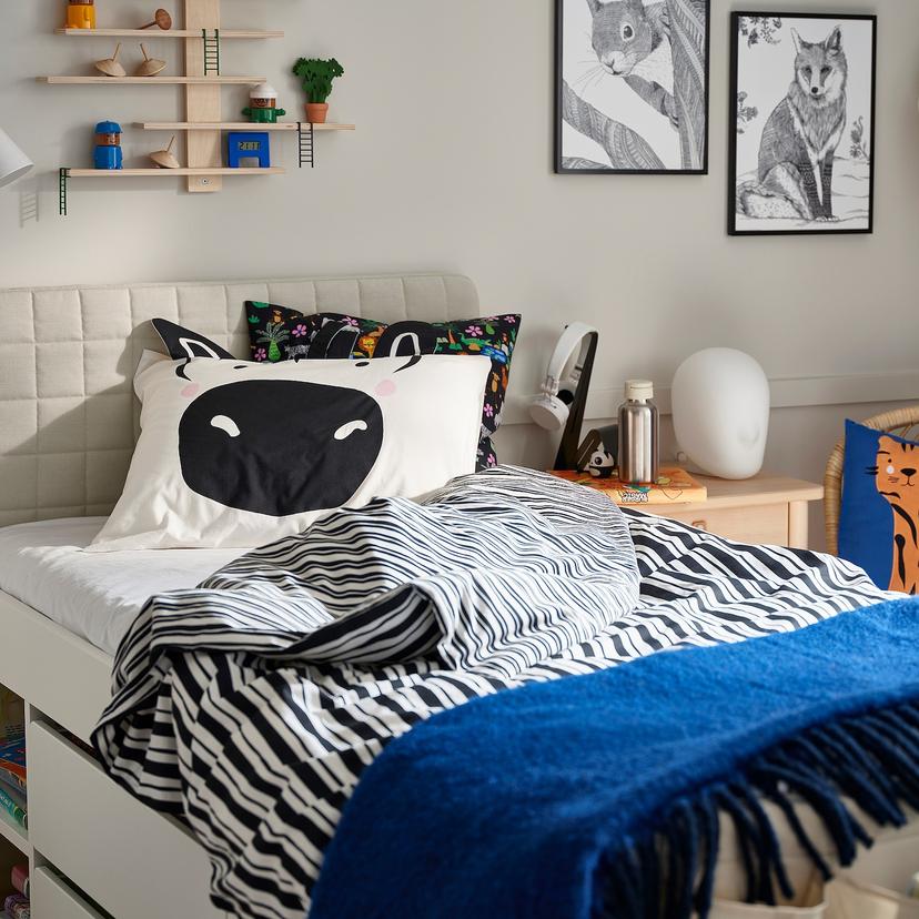 NATTHÄGER — пододеяльник и наволочка, черный белый/зебра, 150x200/50x60 см