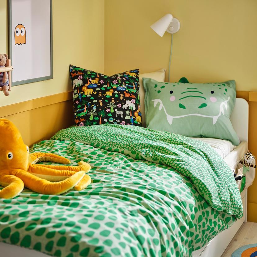 NATTHÄGER — пододеяльник и наволочка, зеленый/крокодил, 150x200/50x60 см