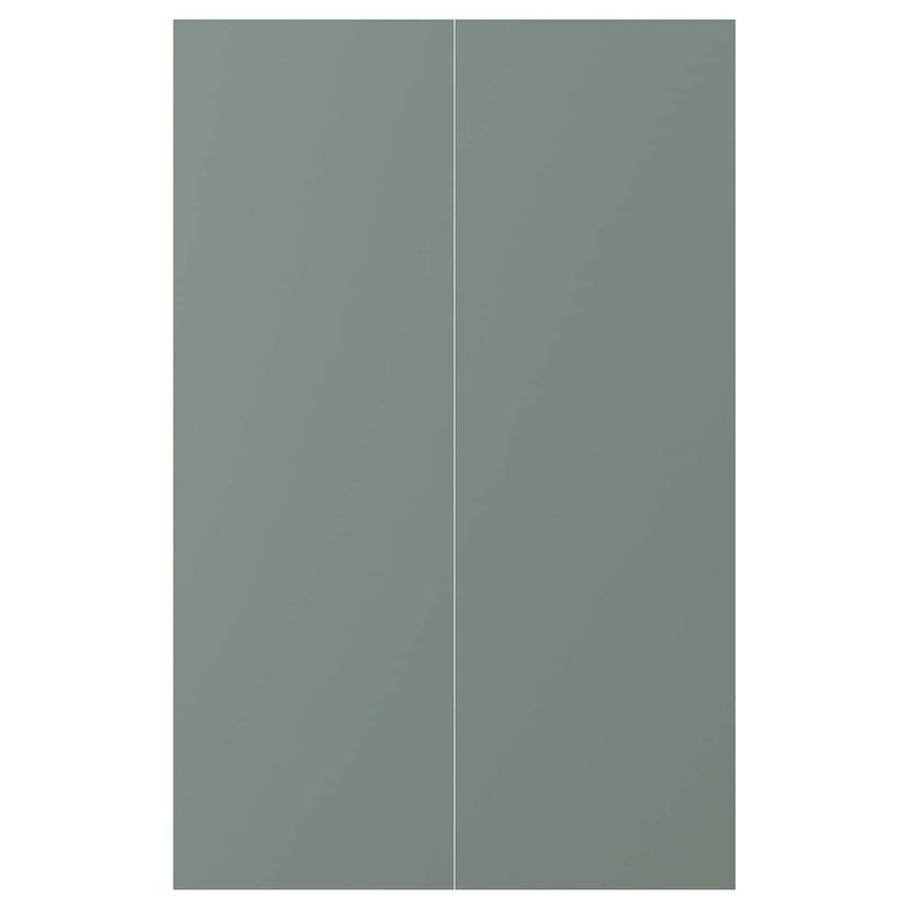 NICKEBO — дверца д/напольн углового шк, 2шт, матовая поверхность серо-зеленый, 25x80 см