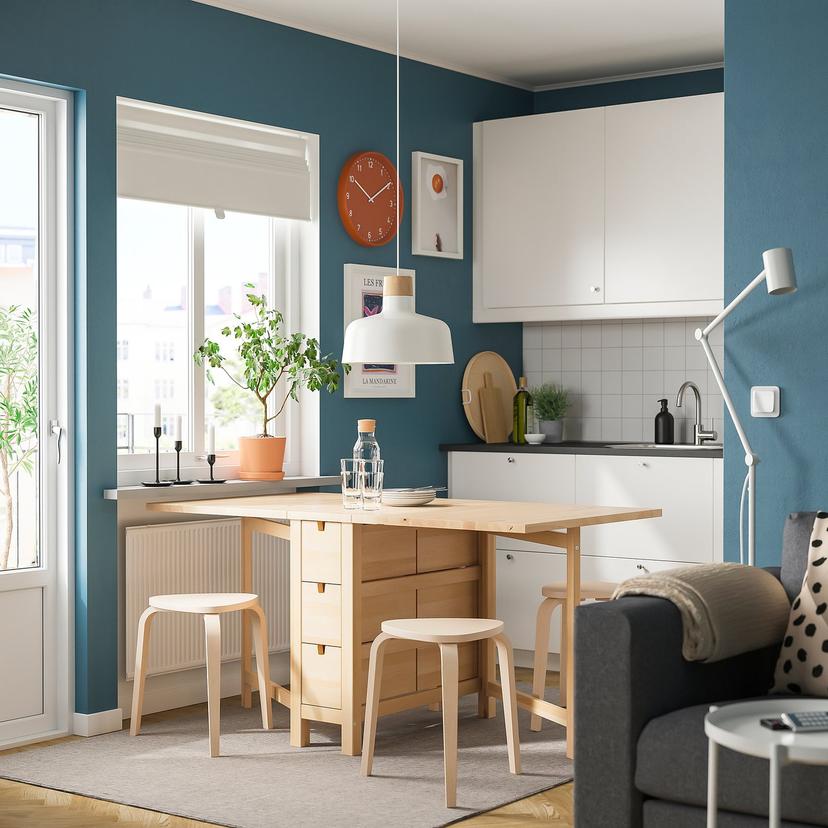 NORDEN / KYRRE — стол и 4 табурета, береза/береза, 26/89/152 см