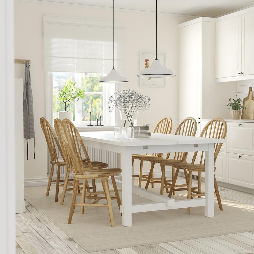 NORDVIKEN / SKOGSTA — стол и 6 стульев, белый/акация, 210/289 см