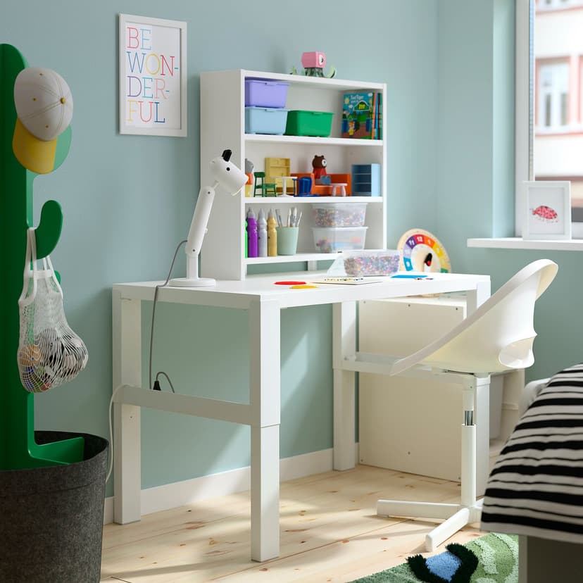 PÅHL — Biurko z półką, regulacja wysokości biały,
