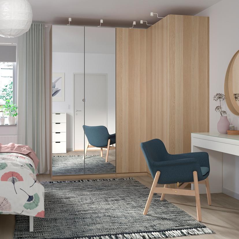 PAX — доп угл модуль д/гардероба/4 полки, под беленый дуб, 53x58x201 см