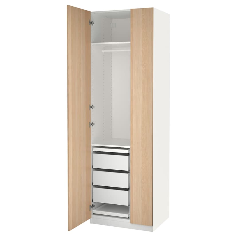 PAX / FORSAND — гардероб, комбинация, белый/под беленый дуб, 75x60x236 см