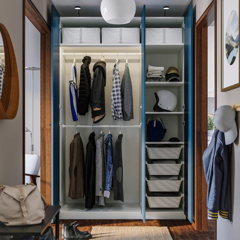 PAX / FYRUDDEN — гардероб, комбинация, белый/синий, 150x58x236 см