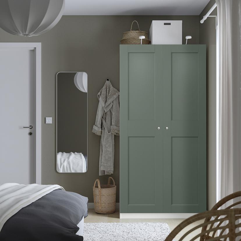 PAX / GRIMO — гардероб, комбинация, белый/серо-зеленый, 100x60x201 см