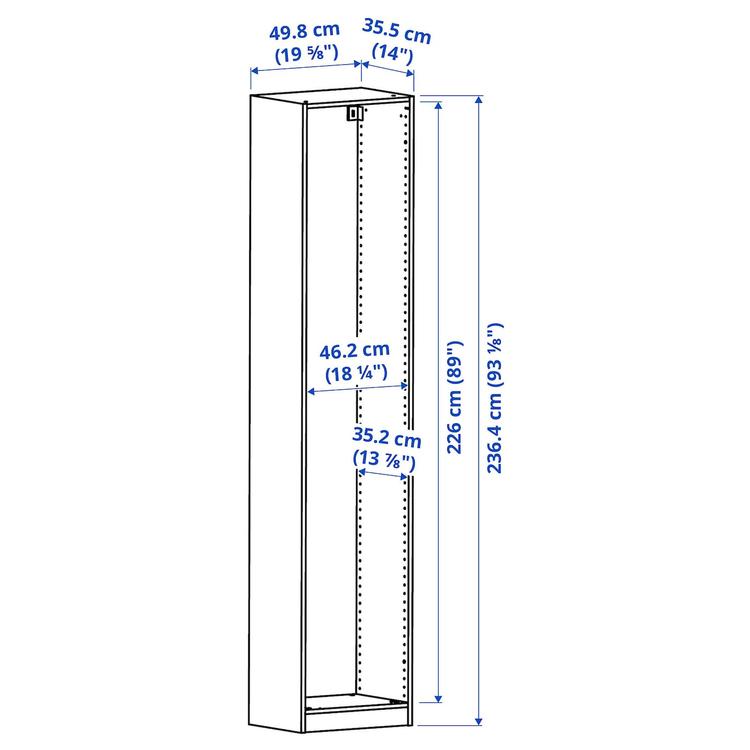 каркас гардероба, под беленый дуб, 50x35x236 см dimensions
