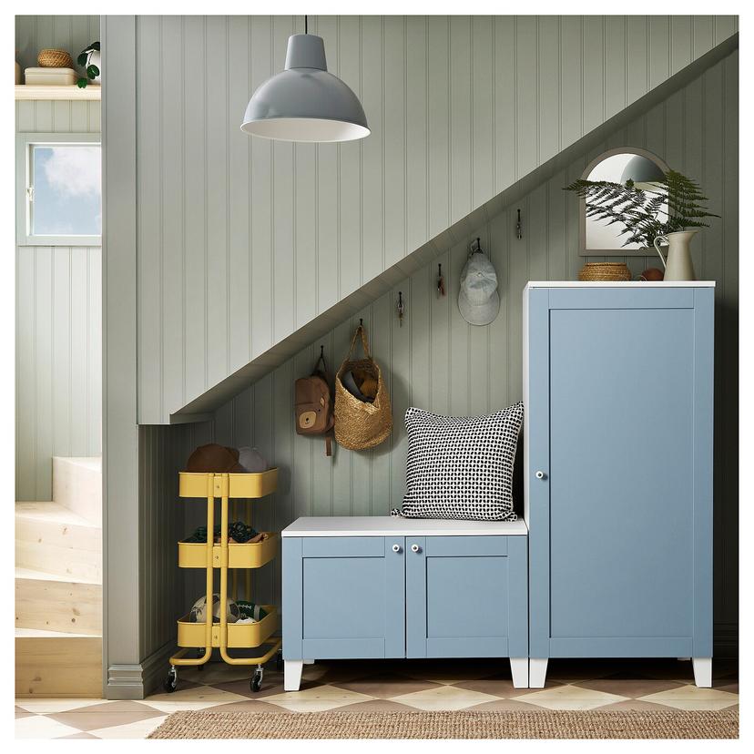 PLATSA — гардероб с 3 дверцами, белый/Sannidal синий, 140x57x133 см