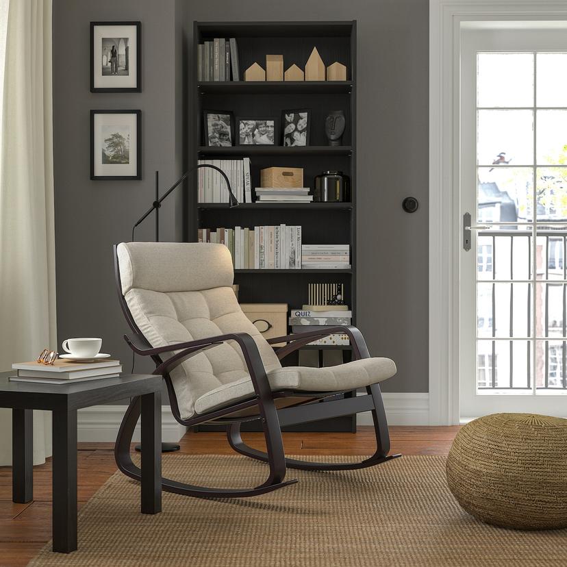 POÄNG — кресло-качалка, черно-коричневый/Gunnared бежевый