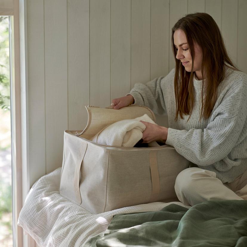 PURRPINGLA — Контейнер для одежды/постельного белья, ткань/бежевый