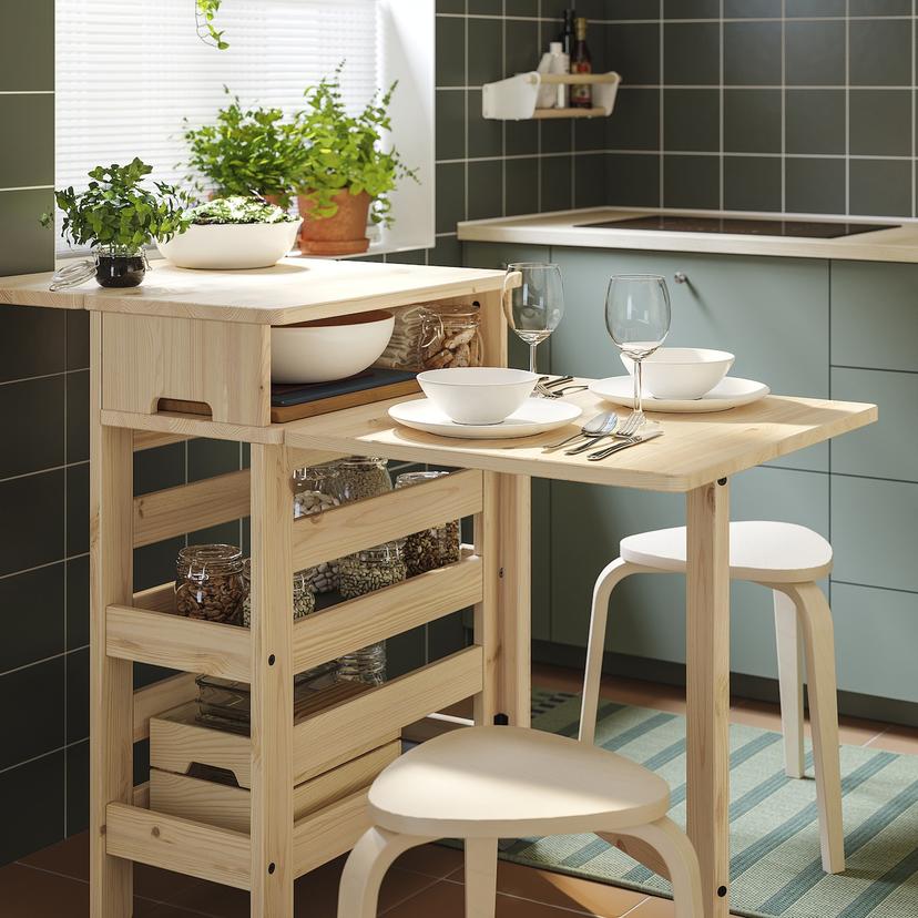 RESARÖ — Переносной стол со складной столешницей и местом для хранения, сосна.