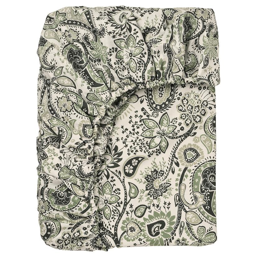 RODGERSIA — простыня натяжная, зеленый/белый, 90x200 см