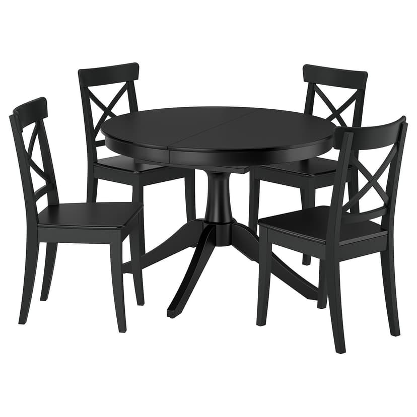 ROSENTORP / ROSENTORP — Стол и 4 стула, чёрный/чёрный, 110/155 см
