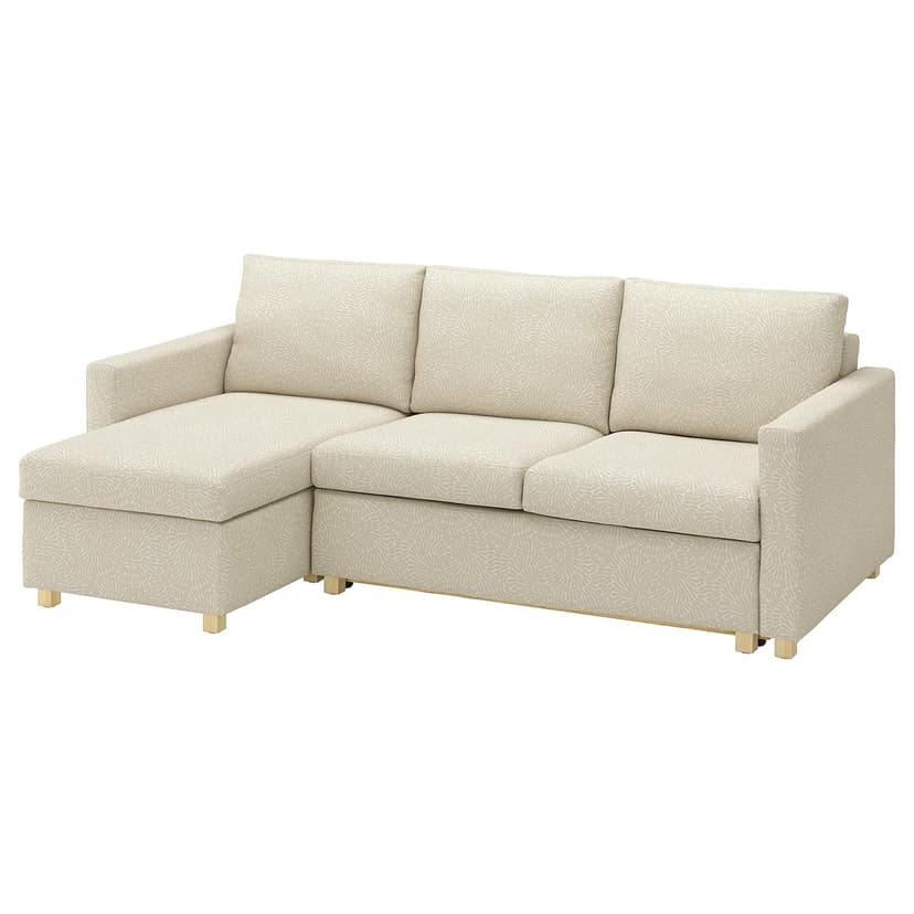 SALTSJÖBADEN — 3-os sofa rozkładana z szezlongiem, Vittangi jasnobeżowy/biały,