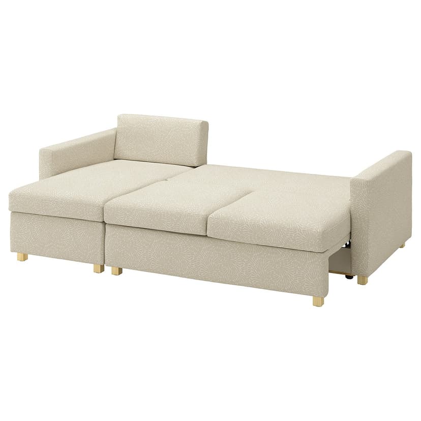 SALTSJÖBADEN — 3-os sofa rozkładana z szezlongiem, Vittangi jasnobeżowy/biały,