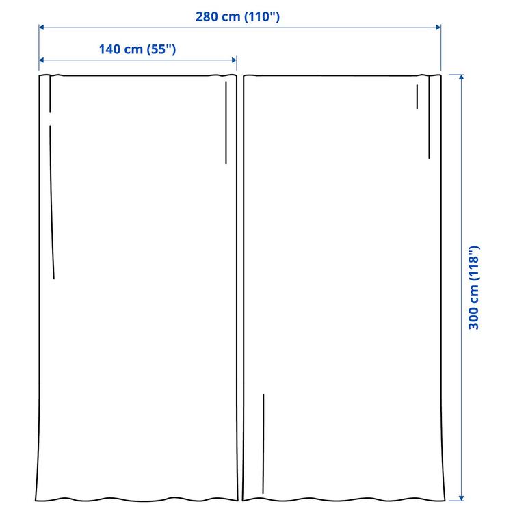 гардины, 2 шт., темно-синий, 140x300 см dimensions