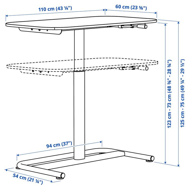 стол-трансформер, темно-серый, 110x60 см dimensions