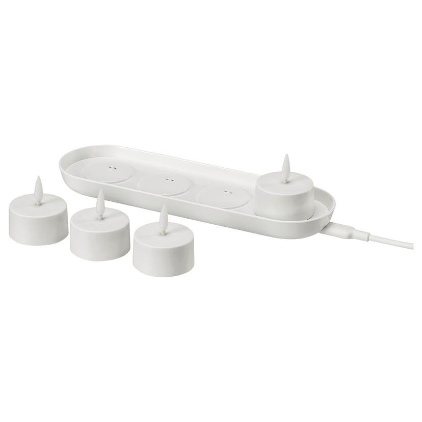 SKATGÅS — Набор светодиодных чайных свечей с зарядной пластиной, белый.